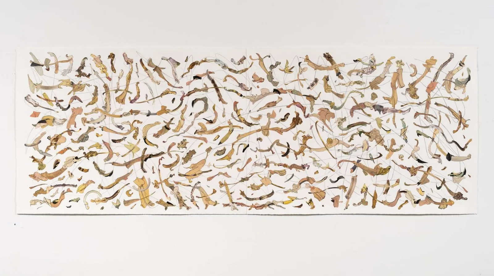 A two-panel collage of torn paper in shimmering golds and warm neutrals